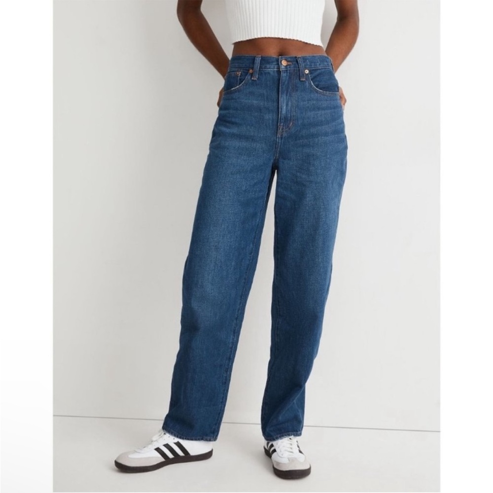 New NWT Madewell Baggy Straight Jeans in Dark Worn Indigo Wash size 26